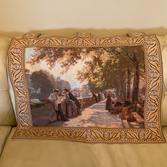 Vintage Tapestry wall hanging is called Bank Of The River Seine - Picture 1 of 8